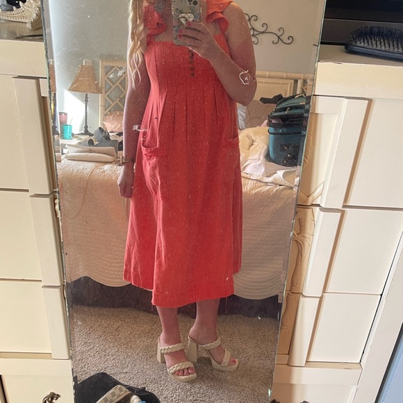 Anthropologie Pilcro Flutter Sleeve Coral Midi Dress - Picture 12 of 12
